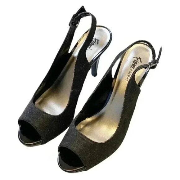 Fioni Night Slingback High Heel Evening Sandals Peep Toe Black Size 8 - Picture 6 of 16